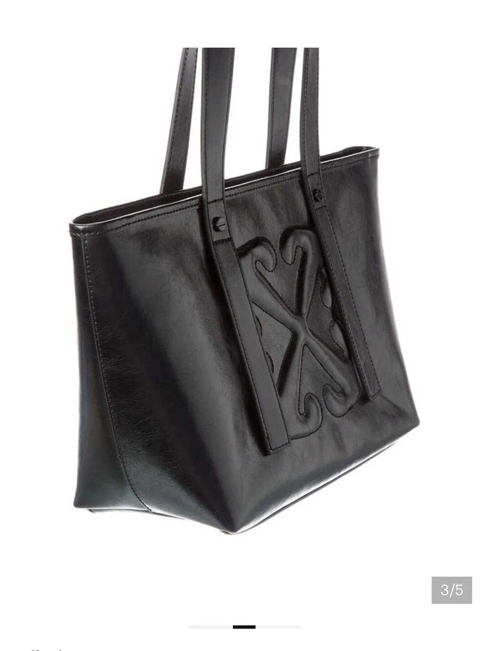 Black Leather Tote Bag with Raised Cross Motif